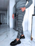 Yellow checked, elastic men's pants - gray